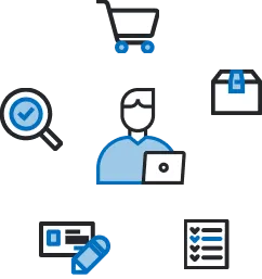 名刺データの一括管理やプレビュー画面で、発注業務を効率化しているイメージ